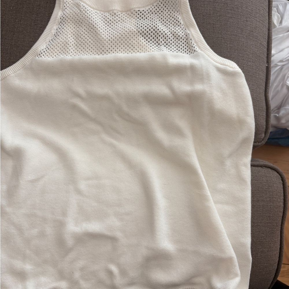 Banana Republic White Cotton Knit Mesh Tank - M